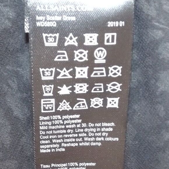 ALL SAINTS Mini Dress, 4, Black/White, Split Flutter Sleeve, V-neck, Sash/Belt - Picture 8 of 15